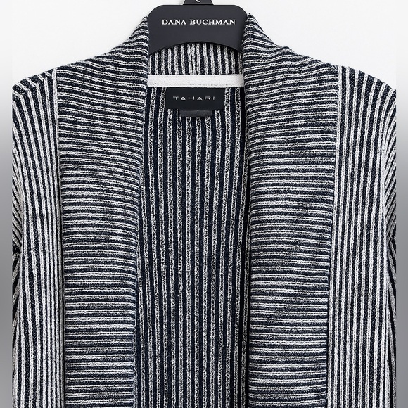 Tahari Navy & White Striped Open Front Cardigan XS Work Weekend Casual Layering - Picture 2 of 3